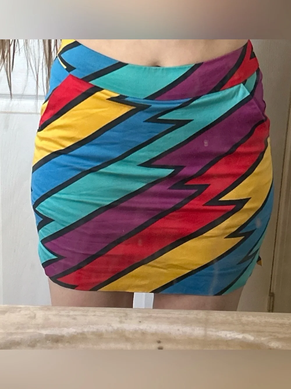 Loudmouth Multi Colored Zig Zag 90’s Mini Skirt With Shorts